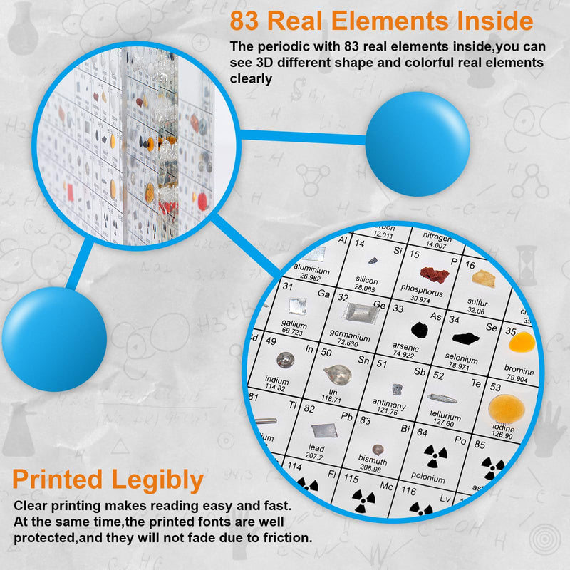 [Australia - AusPower] - Periodic Table with Real Elements Inside - 83 Kinds of Real Elements & Acrylic Display Stand, for Science Lovers, Students Chemistry Chart Tools, Gifts and Crafts Decoration (5.9" x 4.5") 5.9" x 4.5" 