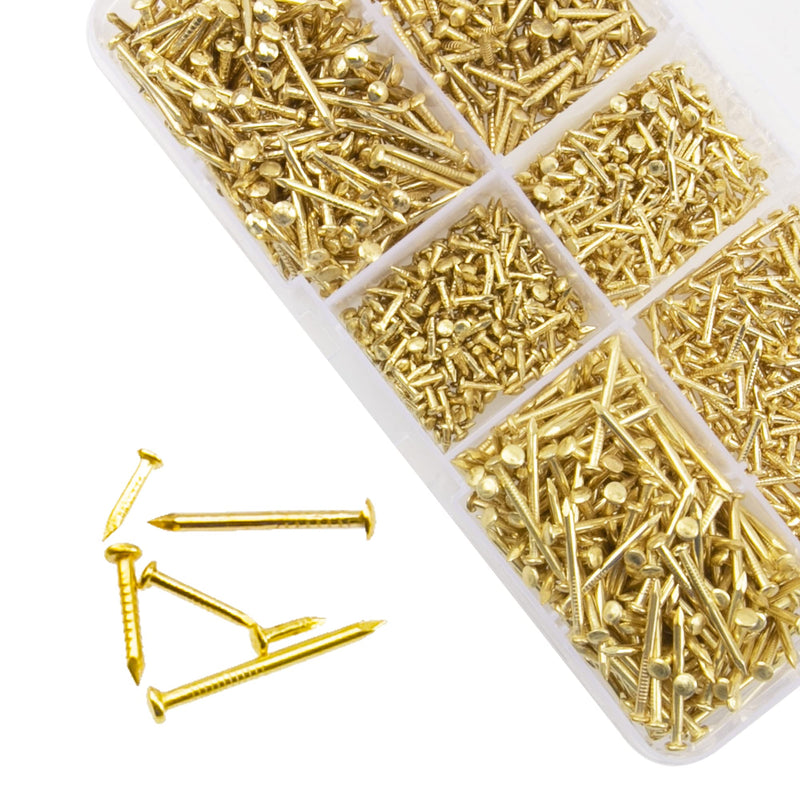 [Australia - AusPower] - 1200Pcs Small Tiny Nails Carbon Steel Brass Plated for Wooden DIY Micro Mini Nails M1.2/1.5 Assortment Kit 6 Sizes 