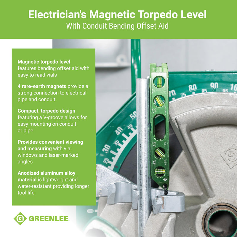 [Australia - AusPower] - Greenlee L107 Electrician's Magnetic Torpedo Level with Conduit Bending Offset Aid, Green 
