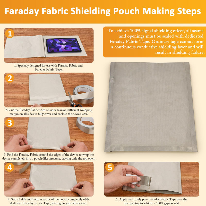 Faraday Fabric Tape 2inch x 66Feet Double Conductive Tape for Electrical Connection, EMI Shielding, RFID Signal Blocking, ESD Grounding, Display Repair, Cable Interference Blocking