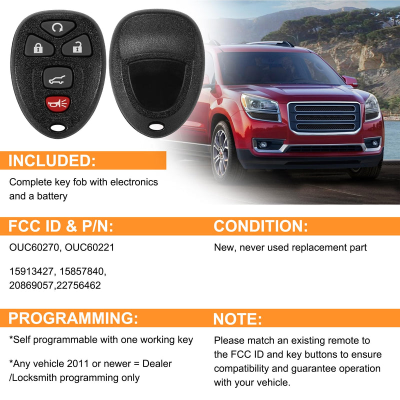 [Australia - AusPower] - Key Fob, Keyless Entry Remote Start Control Replacement Fits for GMC Acadia 2007-2016 Yukon XL/Chevy Suburban Tahoe Traverse/Cadillac Escalade SRX/Buick Enclave FCC ID: OUC60270, OUC60221, 15913415 5 Button 
