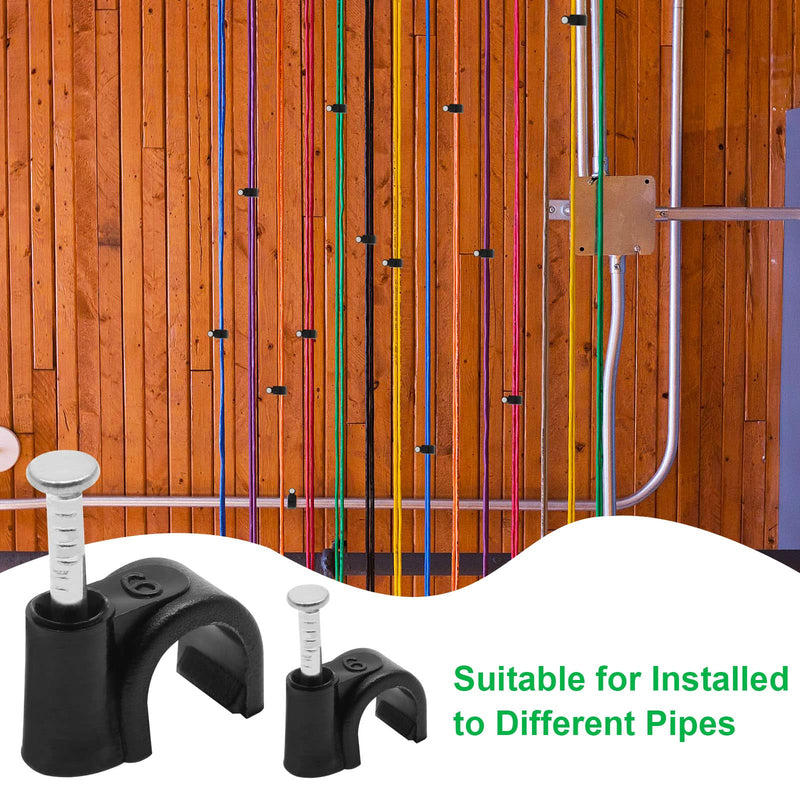 [Australia - AusPower] - 100pcs 1/4" / 6mm Half Clamp J-Hook with Nail, Nail in Cable Clips Ethernet Cable Nails Tacks Clips, Black 1/4" / 6mm, 100 PCS 