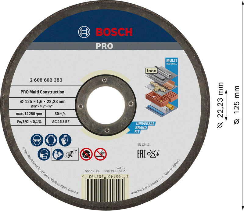 Bosch 2608602383 Rapido Multi Construction Straight Cutting disc 1.6 mm Diameter: 125 mm