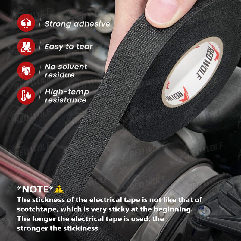 RED WOLF Wire Electrical Tape, 1 Inch x 50 Feet 3-Roll, Felt Cloth Electric Tape Noise Dampening High Temp Wiring Loom Harness, Self-Adhesive Fabric Tape for Automotive Engines Wrap Protection