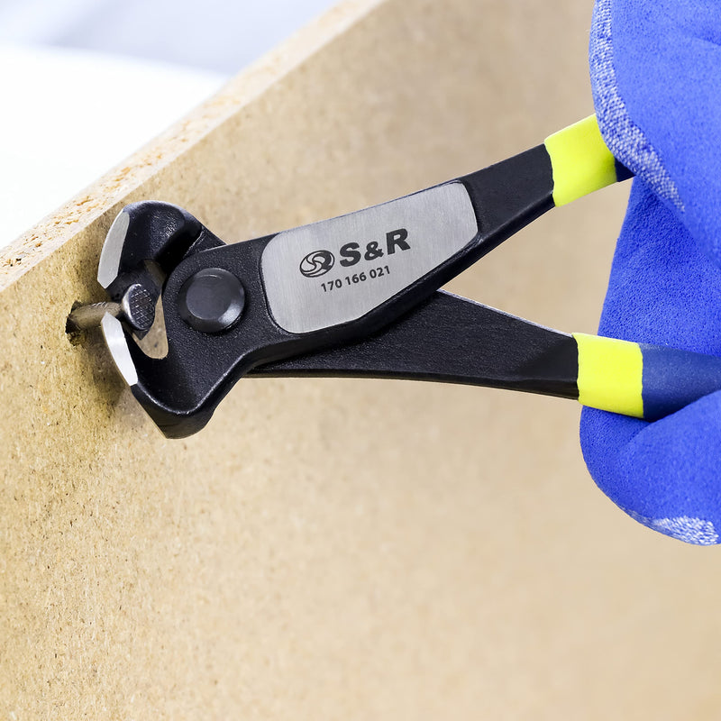 S&R Pincers, Wire Pliers, End Cutters 200 mm, Sharp Resistant Cutting Edges for Intensive Use, Heavy Duty 70C Steel, HRC 66 Hardness, Non-Slip Double Coated 2K Handles 20 cm