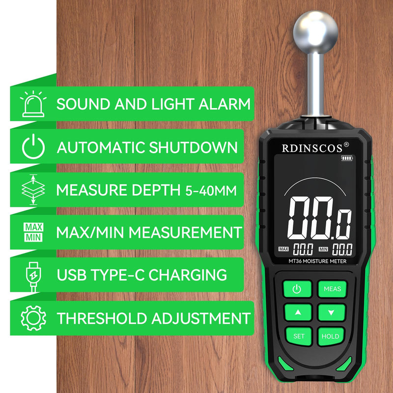 [Australia - AusPower] - Pinless Moisture Meter for Drywall for Wood and Wall; Ball type Moisture Readers MT36 
