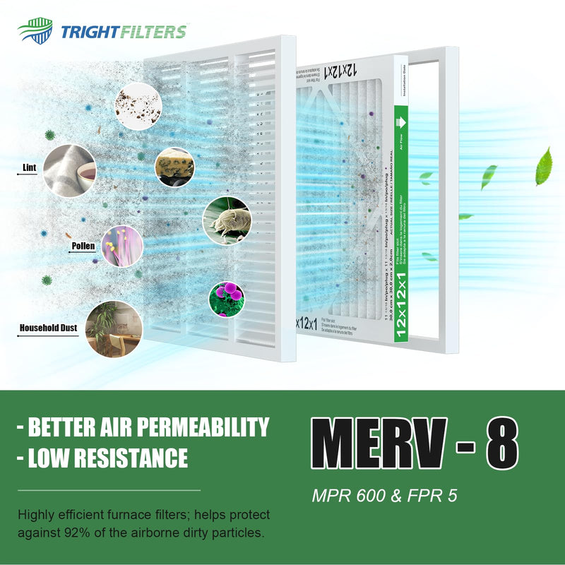 [Australia - AusPower] - 12x12x1 Air Filter 4 Pack, MERV 8 Pleated Dust Defense Air Filters Replacement Air Conditioner HVAC AC Furnace Filter, Durable and Lightweight 12x12x1 