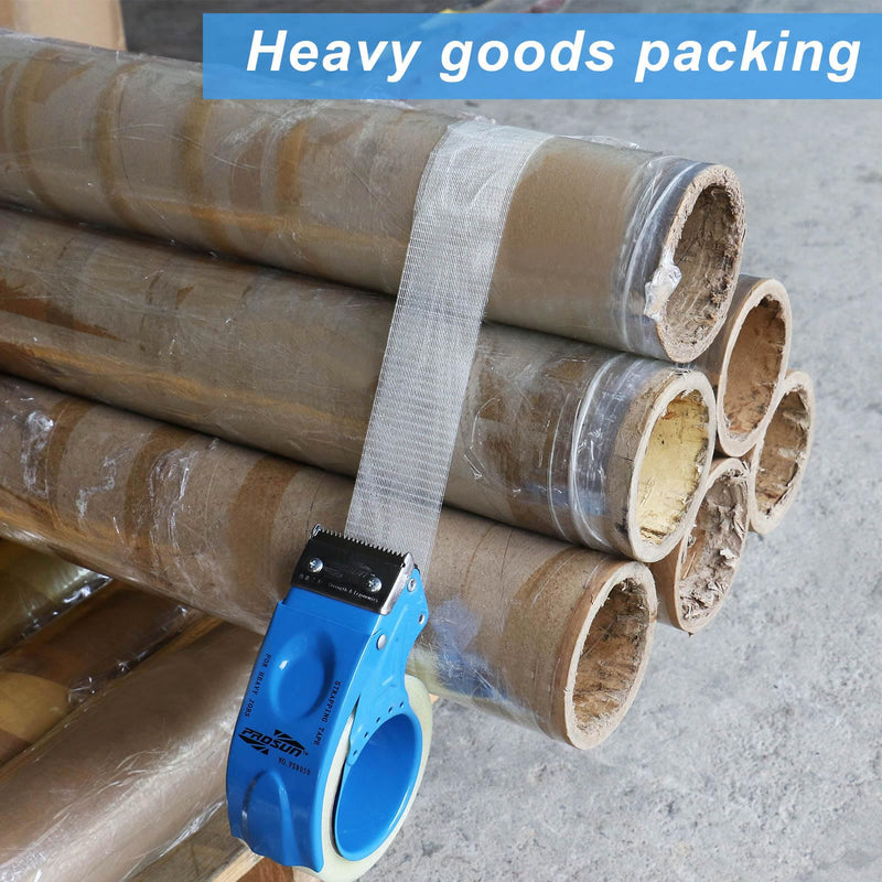 BOMEI PACK 3Rolls Filament Strapping Tape 2Inch with Dispenser, Heavy Duty Fiberglass Reinforced Packing Tape for Shipping, Cross Bi Directional Filanent Tape 2inch x 30Yds x 5.9Mil, Total 90Yds 3