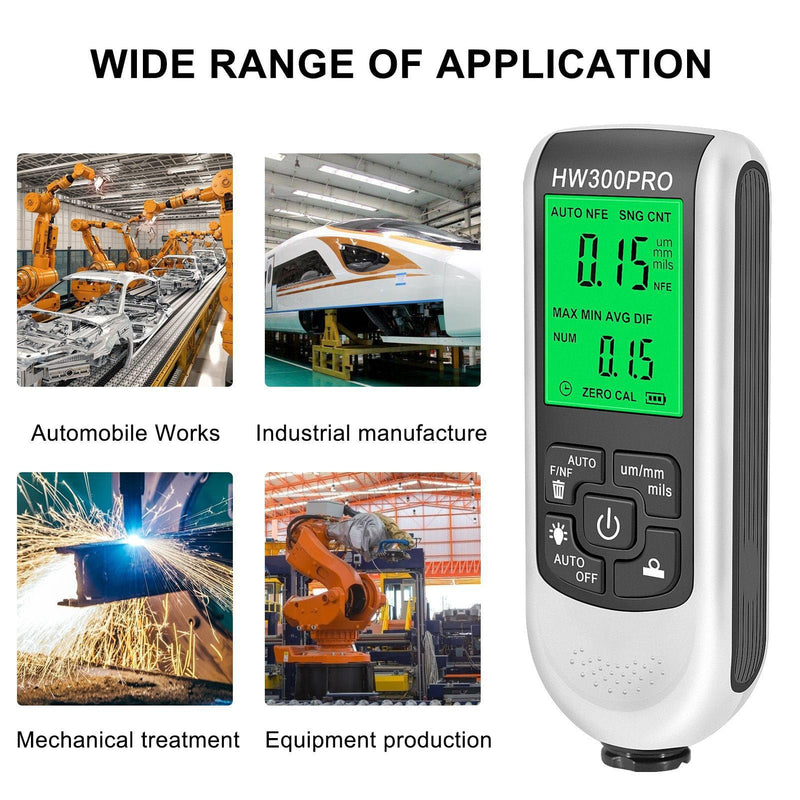 [Australia - AusPower] - Digital Paint Thickness Gauge, 0-2000um Coating Meter Tester with LCD Backlight, Fe NFe Probe for Automotive 