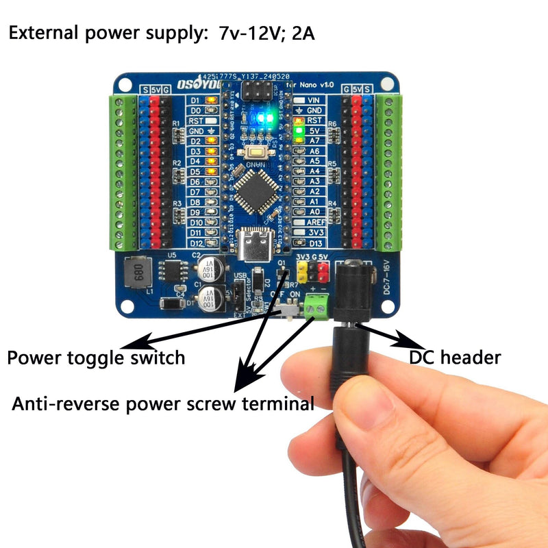 [Australia - AusPower] - OSOYOO Nano IO Shield Breakout Board with GPIO Status LED Terminal Extension Holder for Arduino Nano 