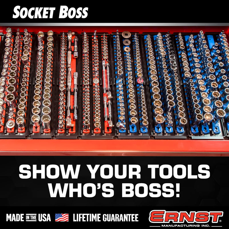 Ernst Manufacturing 8487 Socket Boss, 2 18-Inch Rails featuring Twist-Lock Secure Socket Holder and Drawer Tray, Fits 1/2 Inch Drive Sockets, Green - Made in USA 19-INCH 1/2"