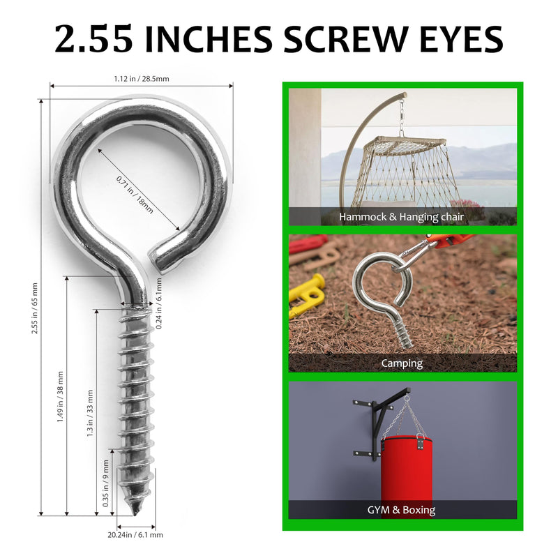 [Australia - AusPower] - M5 10 Pcs 304 Stainless Steel Screws Eye,2.56 Inch Screw Self Tapping Eye,Load Bearing 200LB, Duty Eye Bolt for Wood Securing Cables Wire,Indoor & Outdoor Use (10, M5 2.56 Inch) 