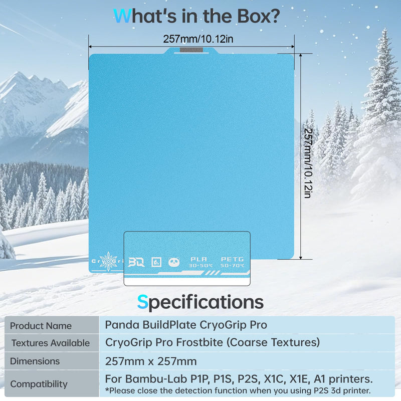 [Australia - AusPower] - BIQU Cryogrip Pro Frostbite Panda Build Plate 257x257MM for Bambu-Lab P1P, P1S, P2S, X1C, X2D, X1E, A1 3D Printers Frostbite(P1P/P1S/P2S/X1C/X2D/X1E/A1) 