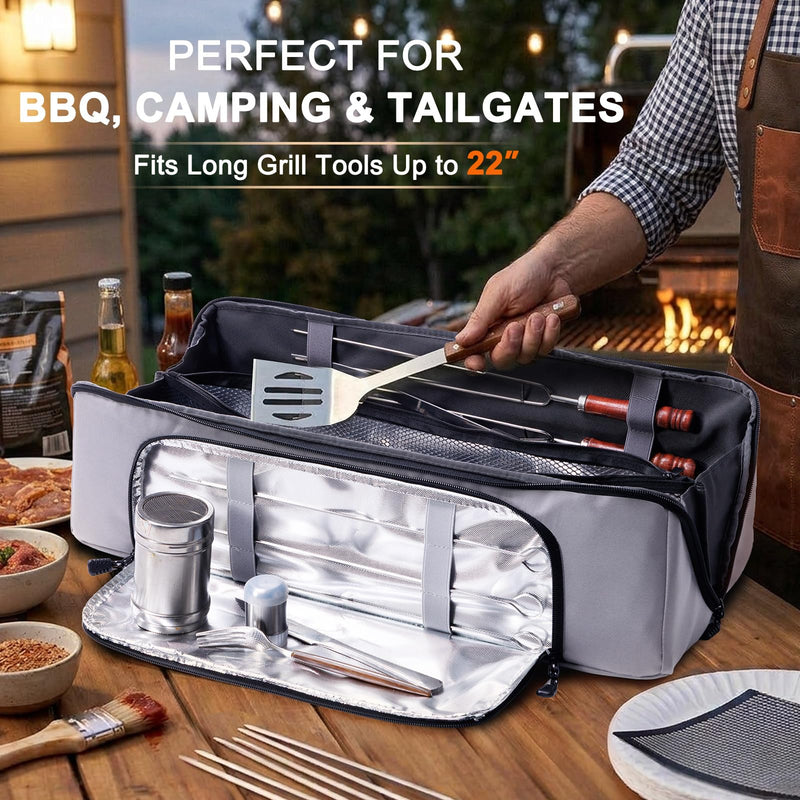 22" Grill Tool Bag, Heavy Duty BBQ Accessories Organizer with Wide-Open Design, Large Griddle Utensil Storage Bag for Blackstone, Camping, Tailgating, BBQ Gifts for Men（Bag Only） Grey 22" - Style B