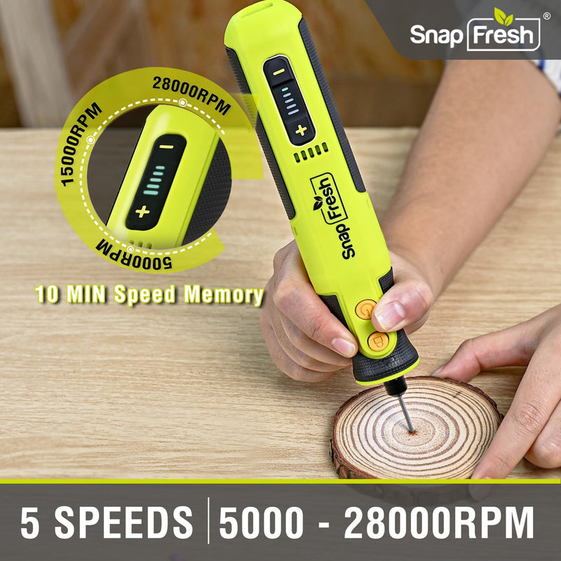 SnapFresh 8V Cordless Rotary Tool Kit, 28,000 RPM 5-Speed Mini Electric Multi-Tool with LED Light, USB-C Rechargeable, 46 Accessories & Carry Bag, Lightweight for DIY Crafts & Dog Nail Grinding 8