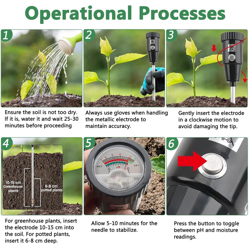 2 in 1 Soil PH Meter Soil Moisture Sensor Meter Soil PH Tester Soil Test Kit Gardening Tool for Indoor Outdoor Plant Garden Lawn Farm Waterproof Metal Electrode 295mm Long