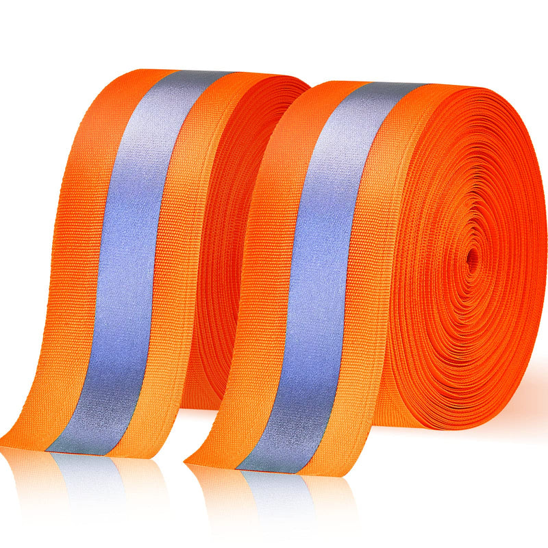 Taiyin 2 Rolls High Visibility Reflective Tape Strip 2'' x 66 ft Sew on Safety Fabric Webbing 2 cm Reflective Width Warning Florescent Safety Tape for Clothes Bags Raincoats (Orange) Orange