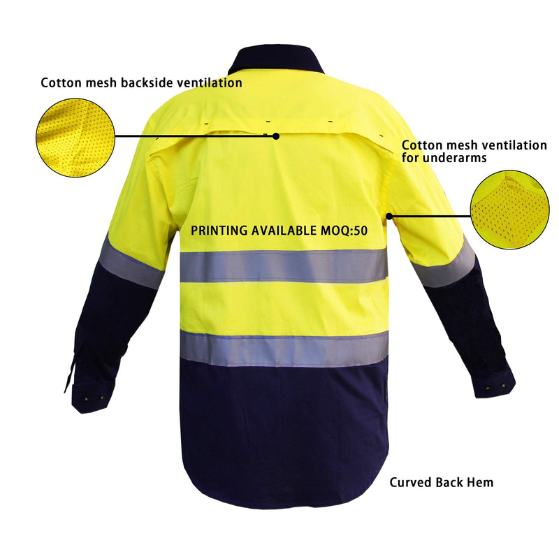 LANTERN FISH High Visibility Shirts with Reflective Tape Class 3 Construction Safety Work Shirts for Men Women 3X-Large Yellow/Navy