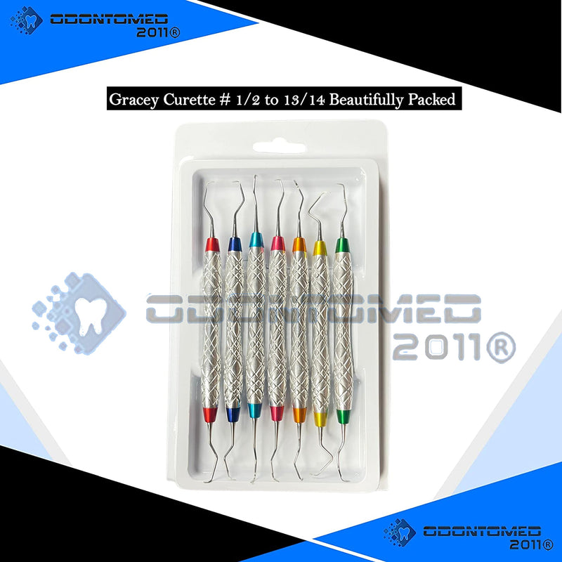 [Australia - AusPower] - OdontoMed2011 Set of 7 Gracey Periodontal Curettes 1/2-13/14 Double Ended Dual End Hollow Handle Color Coded & Chrome Plated Handle Dental Instruments with Protective Packing DN-2355 