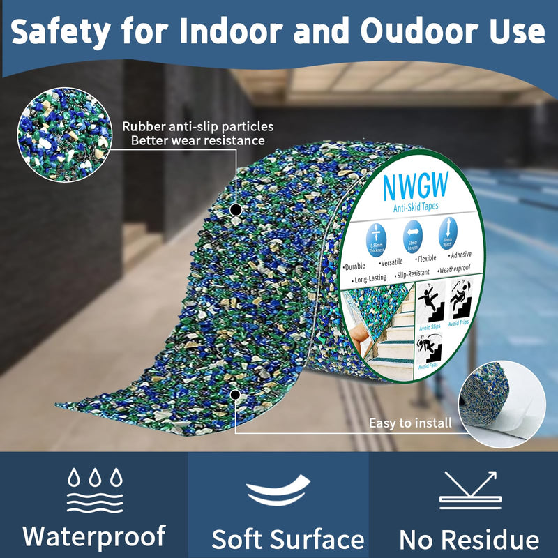 Heavy Duty Anti-Slip Tape for Pool Steps, 4" x15FT Blue Rubber Grip Traction Tape, Indoor/Outdoor Stairs, Waterproof Safety Grip Strips for Wet Areas, Showers, Tubs & Marine, Barefoot Friendly 4 IN Blue&Purple