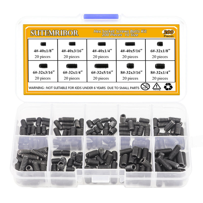 [Australia - AusPower] - 400 Pcs 20 Sizes, 4#-40 to 10#-32 Set Internal Hex Drive Cup-Point Set Screws Assortment Kit 