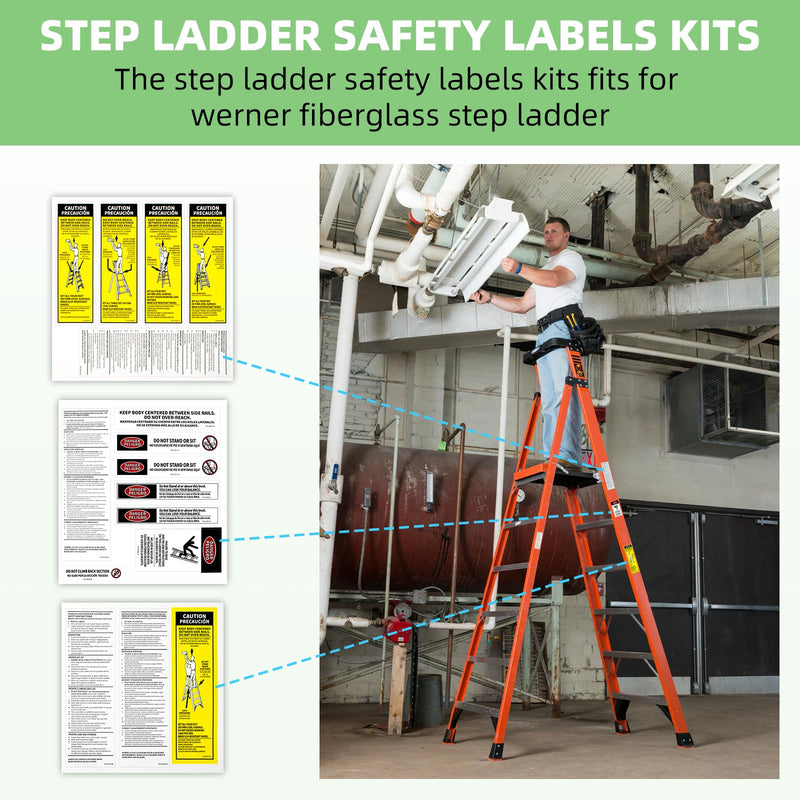 6-Pack Fiberglass Ladder Safety Label Kits Replacement for Werner Step Ladder, Extension Ladder Safety Sticker for Home, Commercial, Maintenance Use on Step & Extension Ladders