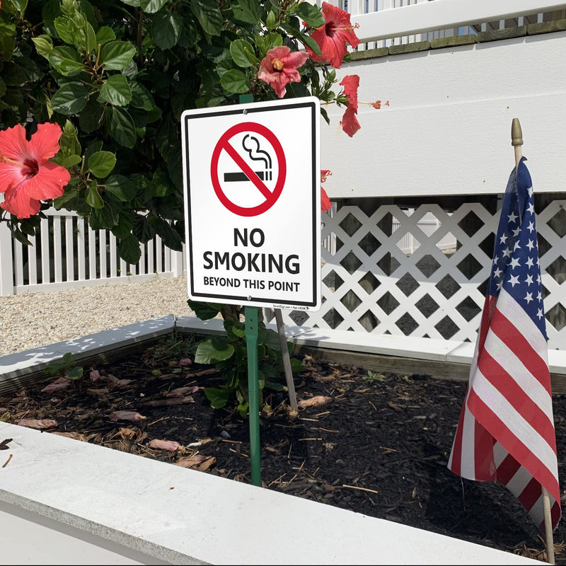 SmartSign 12 x 10 inch “No Smoking Beyond This Point” Yard Sign with 3 foot Stake, 40 mil Laminated Rustproof Aluminum, Red, Black and White, Set of 1