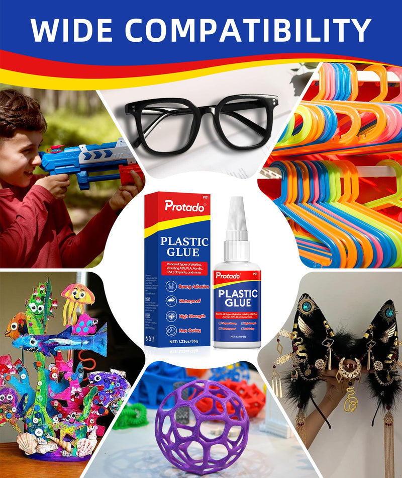 [Australia - AusPower] - Plastic Glue, 35g Heavy Duty Super Strong Clear Glue, Waterproof Heat Resistant Adhesive for Plastic Bonding, Repair, ABS, PVC, PLA, 3D Printing, Acrylic, Nylon, Vinyl, Toys, Models, DIY Kits 