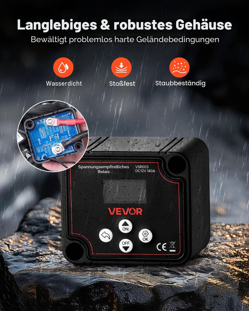 VEVOR Isolator Relay 12V 140A Dual Battery Isolator with LCD Screen Intelligent Battery Isolator for Lithium and Lead Acid Batteries for Car Truck RV UTV ATV Boat
