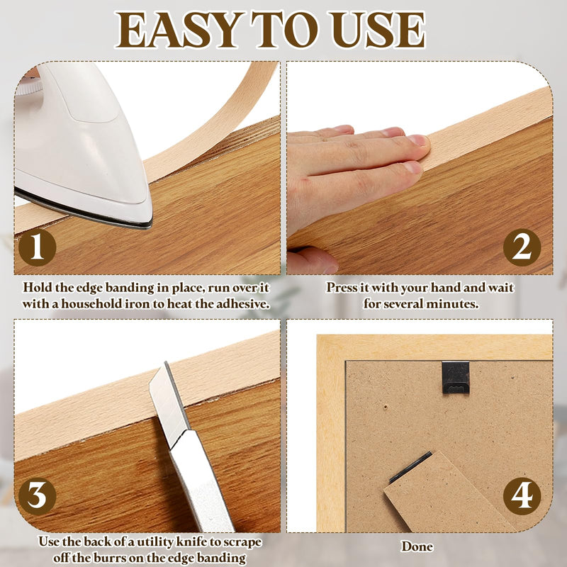 uxcell 5/8 Inch x 49ft Wood Veneer Edge Banding, Pre-Glued Flexible Ash Edging Strips, Iron on with Hot Melt Adhesive Wood Tape for Cabinet Repair and Furniture Restoration