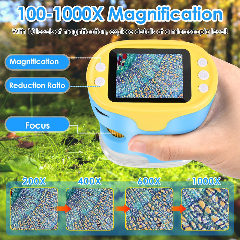 [Australia - AusPower] - Microscope for Children, Vankarr 1000X Digital Pocket Microscope, Portable Mini Mobile Phone Microscopes with 32GB SD Card, 2 Inch IPS Screen, Slide Samples, Gift for Children, Students, Blue 