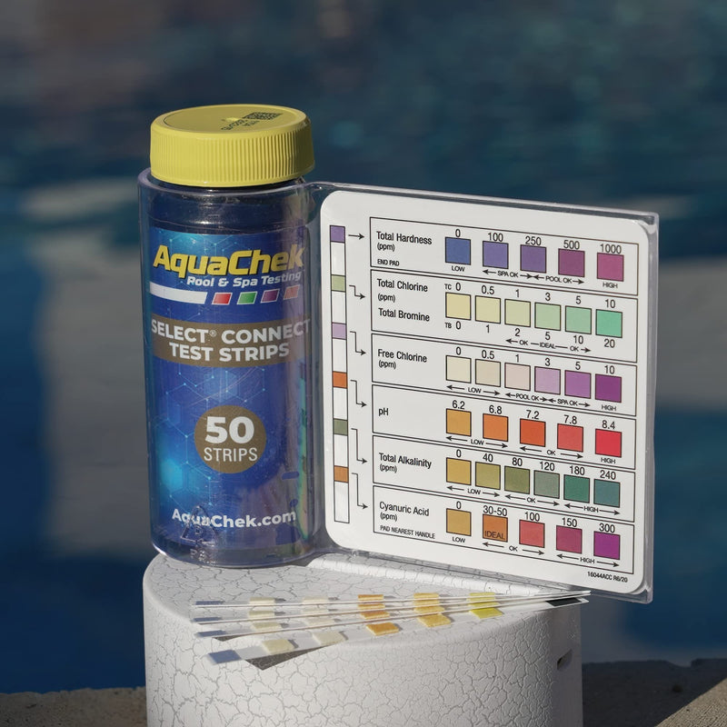 [Australia - AusPower] - AquaChek Select Connect 7-Way Pool and Spa Test Strips Complete Kit - Pool Test Strips for pH, Total Chlorine, Free Chlorine, Bromine, Alkalinity, Total Hardness, and Cyanuric Acid - (50 Strips) 1-Pack 