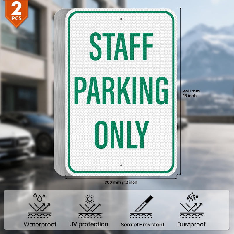 2 Pack Staff Parking Sign 18 × 12 Inches High Reflective Waterproof Aluminum Signage with Pre-Drilled Holes for Office Business Warehouse Private Property