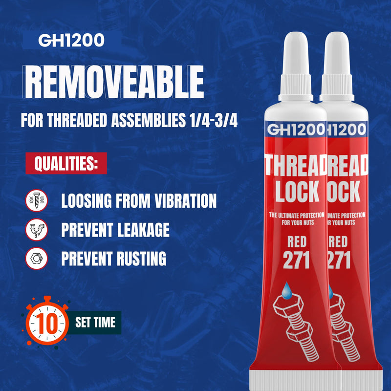 [Australia - AusPower] - 2 x 6g Thread Locker 271 Medium Strength Removeable Red Locktight Thread Locker for Nuts, Bolts, Fasteners and Metals. Lock Tight Threadlocker with Stable and Consistent Performance 1 