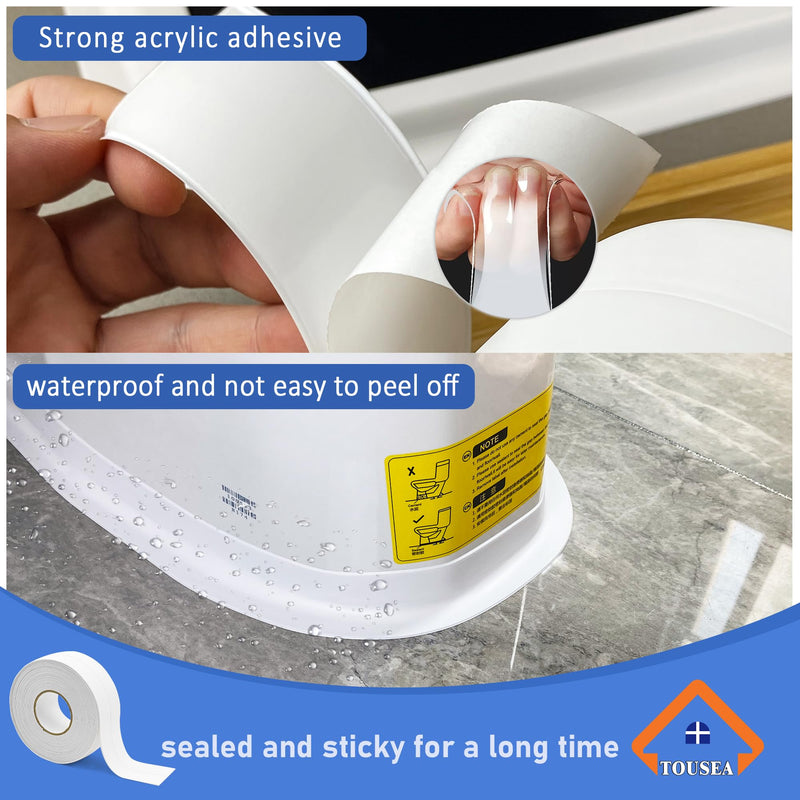 Caulk Tape Self Adhesive,Easy to Install Caulking Tape for Bathroom Peel & Stick Caulking Strip Floor Tile Wallpaper Toilet Tub Shower Wall Trim,Waterproof Caulking Sealing Tape for Bathroom,Toilet 2Rolls*White*1.5IN-10.5FT