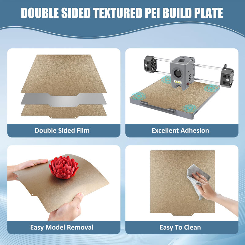 CCTREE Double Sided Textured PEI Sheet for QIDI X-Max 3, PEI Spring Steel Build Plate Flexible Print Bed Removable Surface Platform for QIDI X-Max 3, Geetch A30 Pro 3D Printers, 330 * 330 mm 330*330