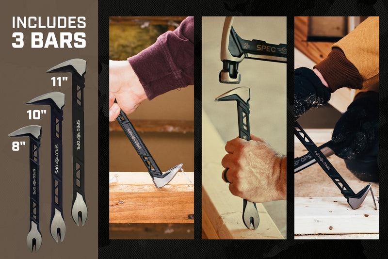 Spec Ops Tools Nail Puller Cats Paw Pry Bar for Prying, Demolition & Nail Pulling, High-Carbon Steel, 8, 10 & 11 Inch Combo Pack