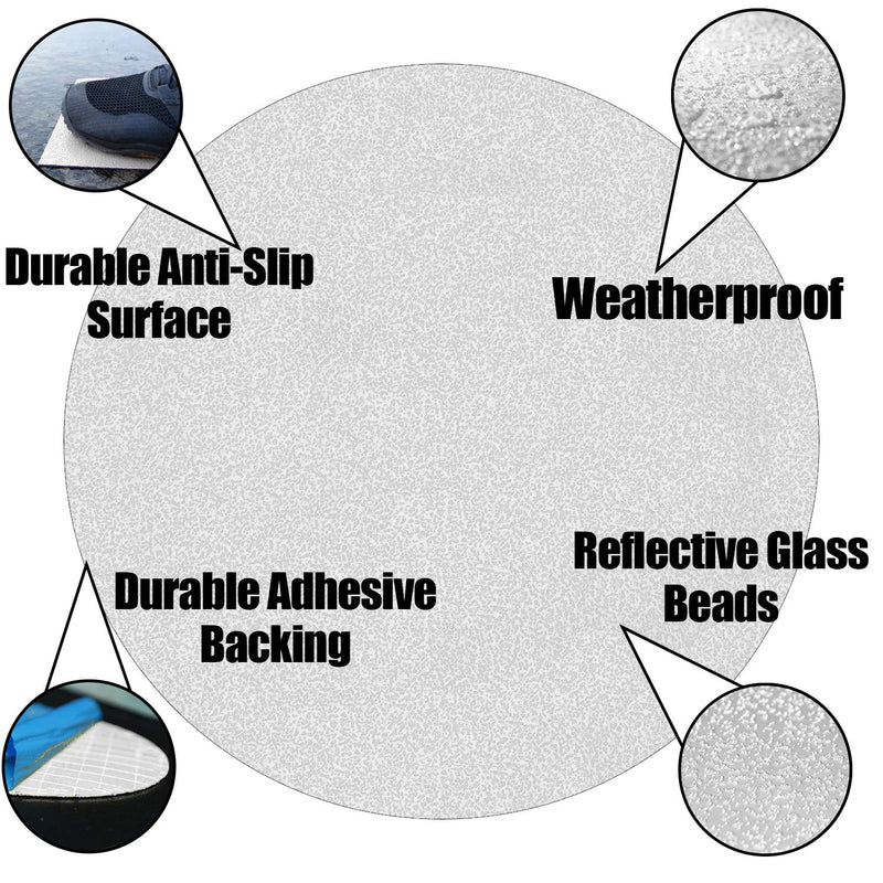 DuraMark Durable Adhesive White Reflective Anti-Slip Glass Bead Surface 6 Inch Dots for Outdoor and Permanent Applications, Safety Floor Signs (Pack of 16) 6 Inch - 16 Packs