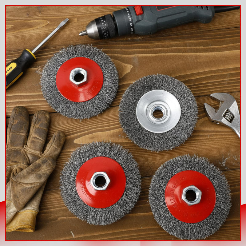 Bokon 4 Pack 4 Inch Coarse Crimped Wire Wheel for 4 1/2 Angle Grinder with 5/8 Inch-11 Threaded Arbor - 0.014 Inch Carbon Steel Wire for Rust, Corrosion, Paint Removal