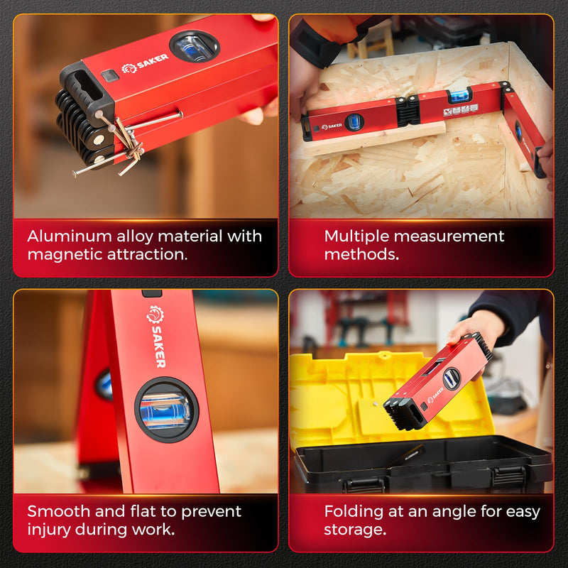 [Australia - AusPower] - Saker Multi-function Foldable Level, 24-Inch Leveler Tool,Gifts for Men,Multi-Angle Measurement Woodworking Tools,Folding Level Tool for Precise Leveling NEW 3 Sections Foldable Level 