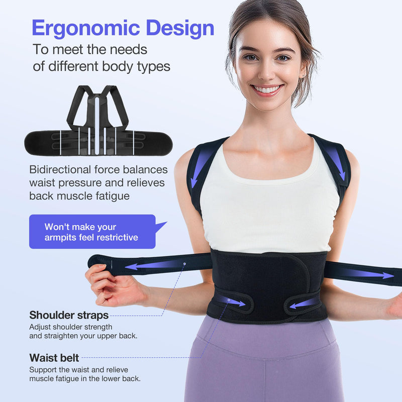 [Australia - AusPower] - Posture Corrector for Women and Men, Upgraded Full Back Brace Support, Adjustable Shoulder Straightener for Improving Back Posture, Relief for Upper and Lower Back, Lumbar, Neck, Shoulder Pain Black Large 