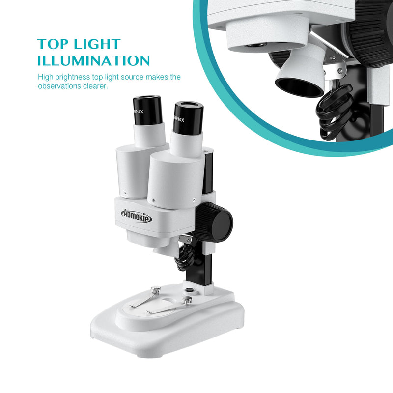 Aomekie® Microscope 20X 50X with 10Pcs Slides Insect Specimen Stereo Microscope with WF eyepieces LED Light Source Portable Stereoscope 12Pcs Mineral specimens