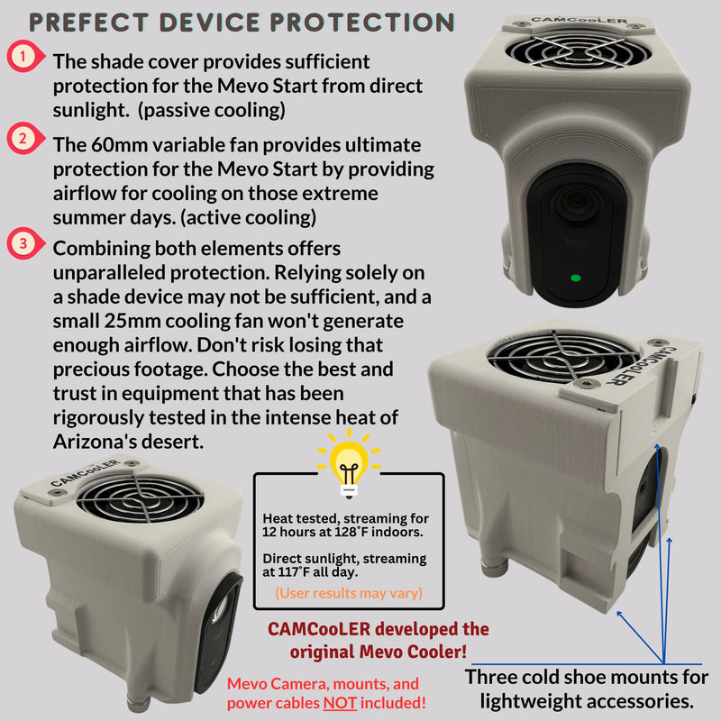 [Australia - AusPower] - MStart Cooling Fan/Case. Compatable with Mevo Start. Helps Prevent Camera Overheating in Hot Static Environments While Recording and Streaming Live Sporting Events, Music, Fishing, Hunting (White) White 