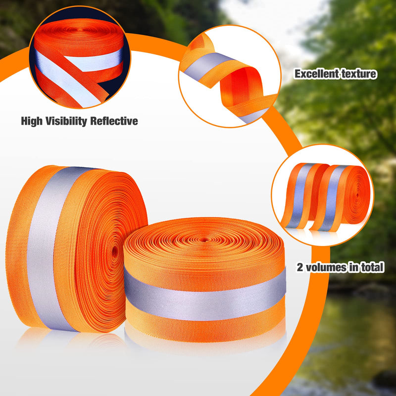 Taiyin 2 Rolls High Visibility Reflective Tape Strip 2'' x 66 ft Sew on Safety Fabric Webbing 2 cm Reflective Width Warning Florescent Safety Tape for Clothes Bags Raincoats (Orange) Orange
