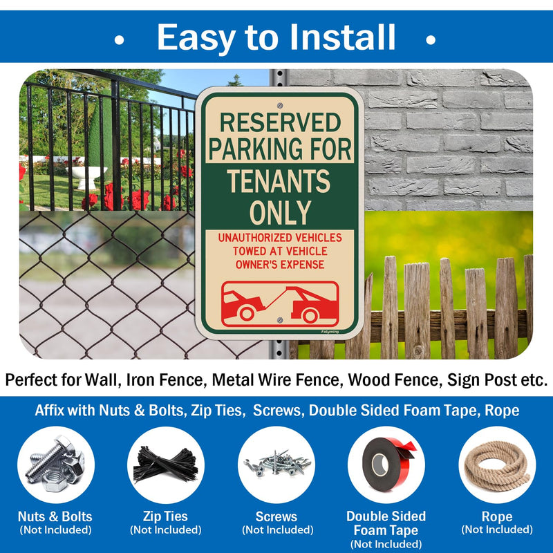 2 Pack Reserved Parking Sign Tenants Only Sign 18 x 12 Inches Reserved Parking For Tenants Unauthorized Vehicles Towed Signs Metal Reflective Sturdy Rust Aluminum Weatherproof Easy Mounting