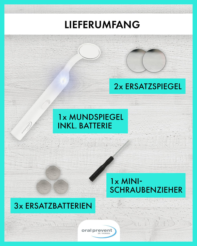 [Australia - AusPower] - ORAL-PREVENT DR. THOMSEN Mouth Mirror with LED Light - Dental Mirror for Better Dental Care - Anti-Fog Coating - Small 
