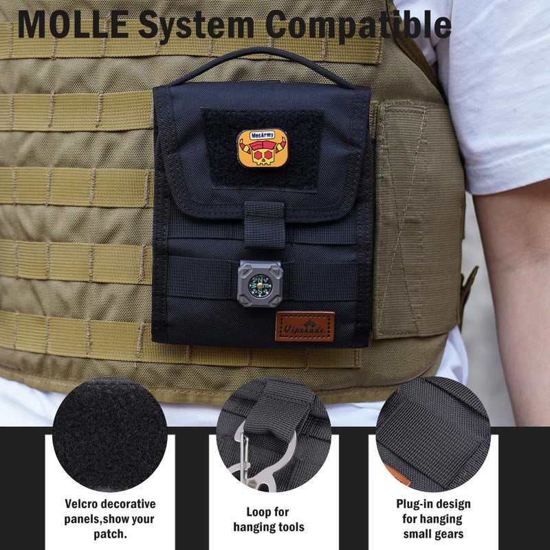 VIPERADE VE12 Folding EDC Organizer Pouch, Molle Tool Bag, Trifold Tool Pouch, Utility EDC Pocket Organizer for Outdoor and Daily Used Black