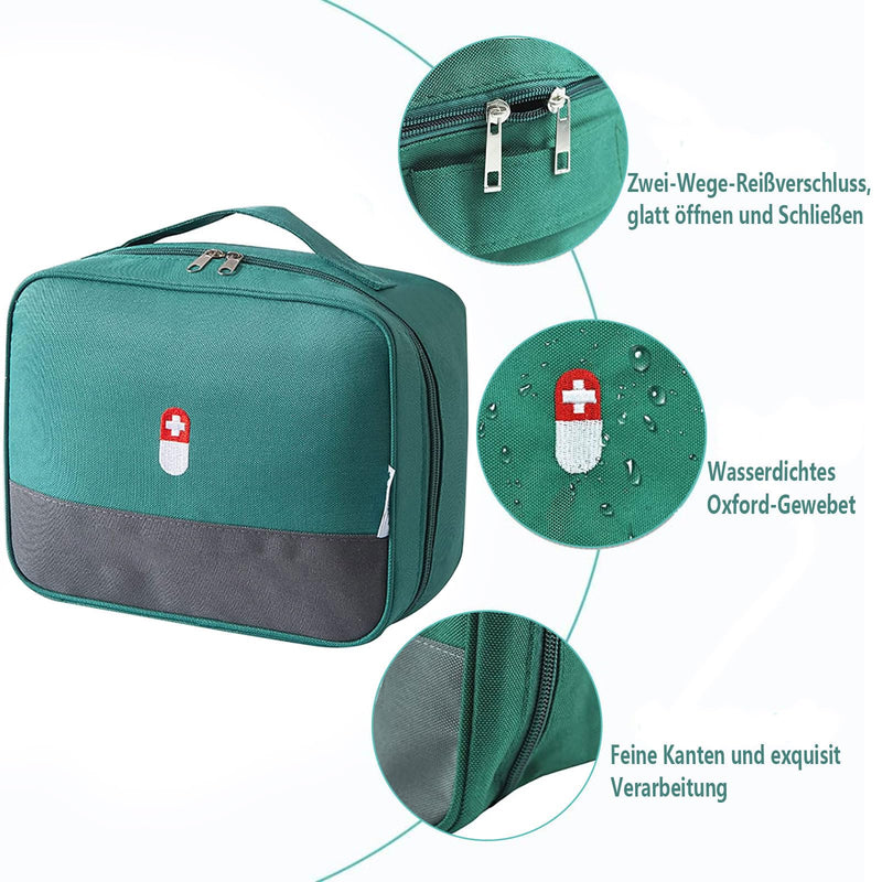 Medicine Bag Pack of 2, First Aid, Travel Pharmacy Home Travel (Green) | Pack of 2 medicine bag, large capacity emergency bag, portable travel pharmacy medicine bag, medicine box Green