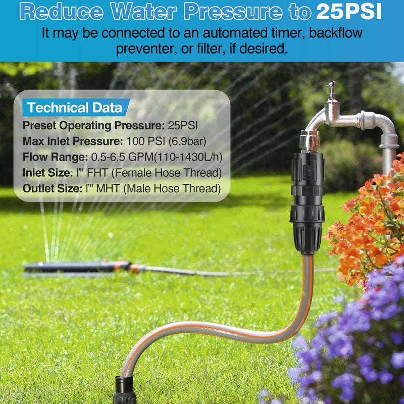[Australia - AusPower] - 4 Pcs 25 PSI Drip Irrigation Pressure Regulator Faucet Adapter Kit, 2 Pcs 3/4" FHT x 3/4'' MHT Pressure Regulator, 2 Pcs 1/2 Inch Drip Irrigation Tubing Adapter for Drip Irrigation System 4.0 