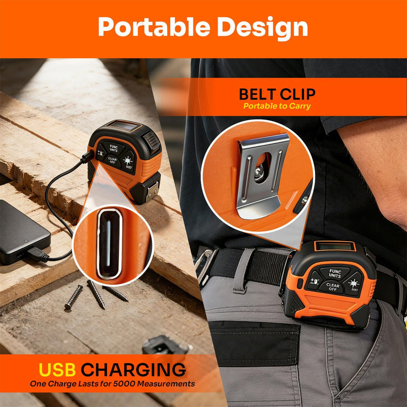 2-in-1 Laser Tape Measure, 197Ft Laser Measuring Tool & 16Ft Measuring Tape with M/in/Ft/Ft+in Units, Magnetic Hook - Pythagorean, Area, Volume, Digital Tape Measure for Woodworking and DIY